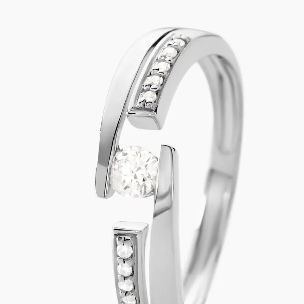 Histoire d'Or Bague Solitaire Elisa Or Blanc Diamant New