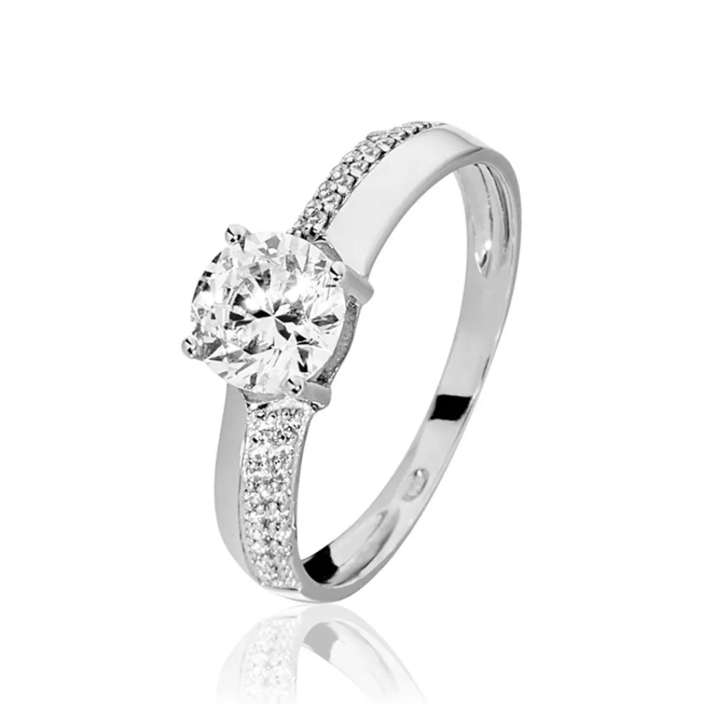 Histoire d'Or Bague Solitaire Messine Or Blanc Oxyde De Zirconium Best