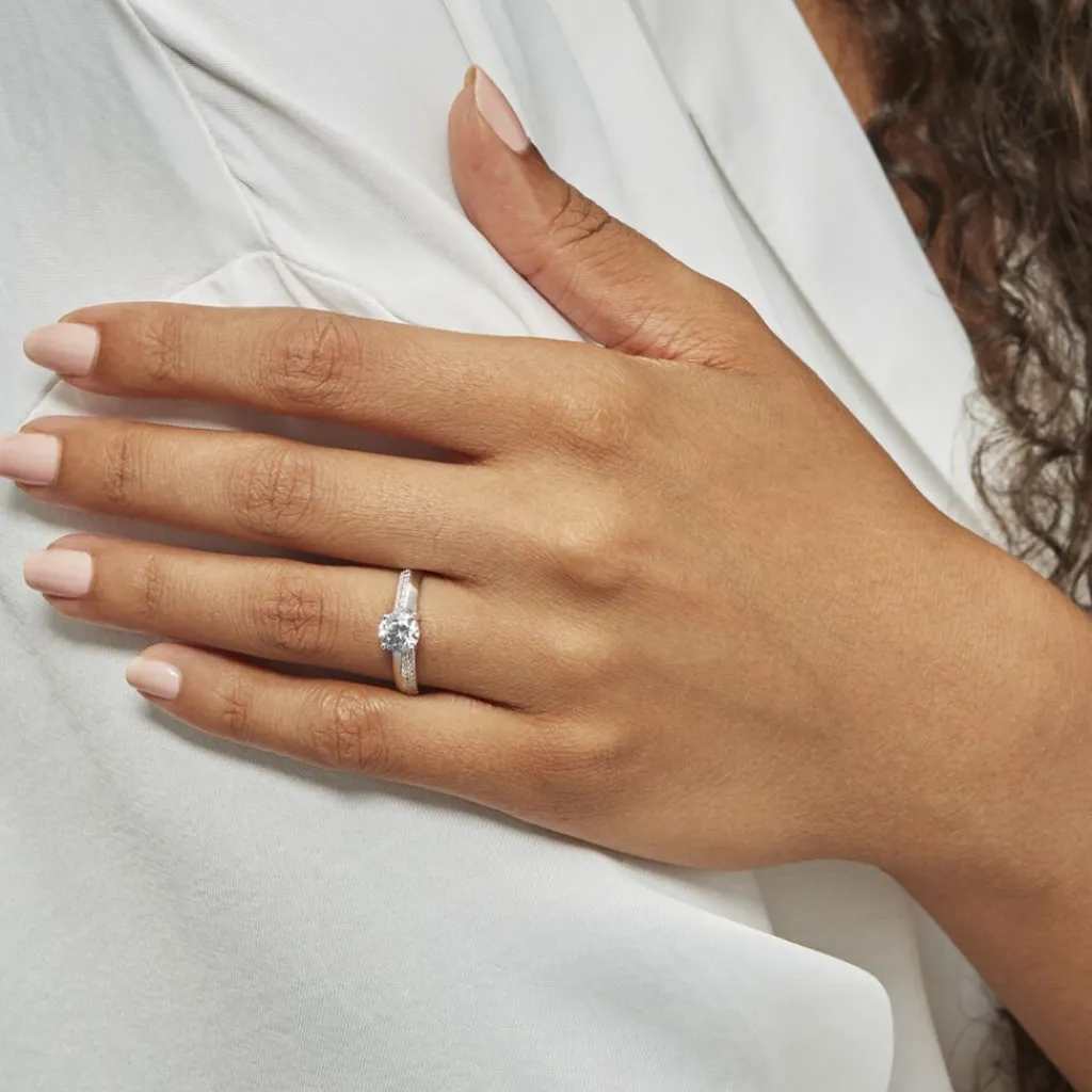 Histoire d'Or Bague Solitaire Messine Or Blanc Oxyde De Zirconium Best