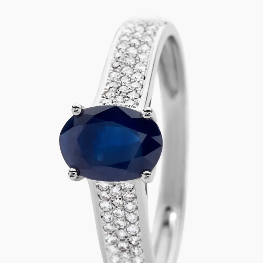 Histoire d'Or Bague Solitaire Or Blanc Crista Saphir Diamants or blanc saphir