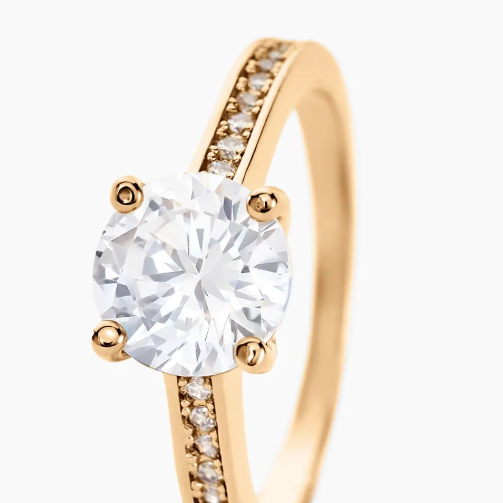 Histoire d'Or Bague Solitaire Zoura Plaqué Or Jaune Oxyde De Zirconium New