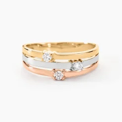 Histoire d'Or Bague Superposition Or Tricolore Diamant New