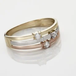 Histoire d'Or Bague Superposition Or Tricolore Diamant New