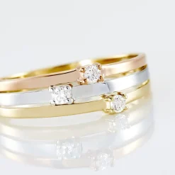 Histoire d'Or Bague Superposition Or Tricolore Diamant New