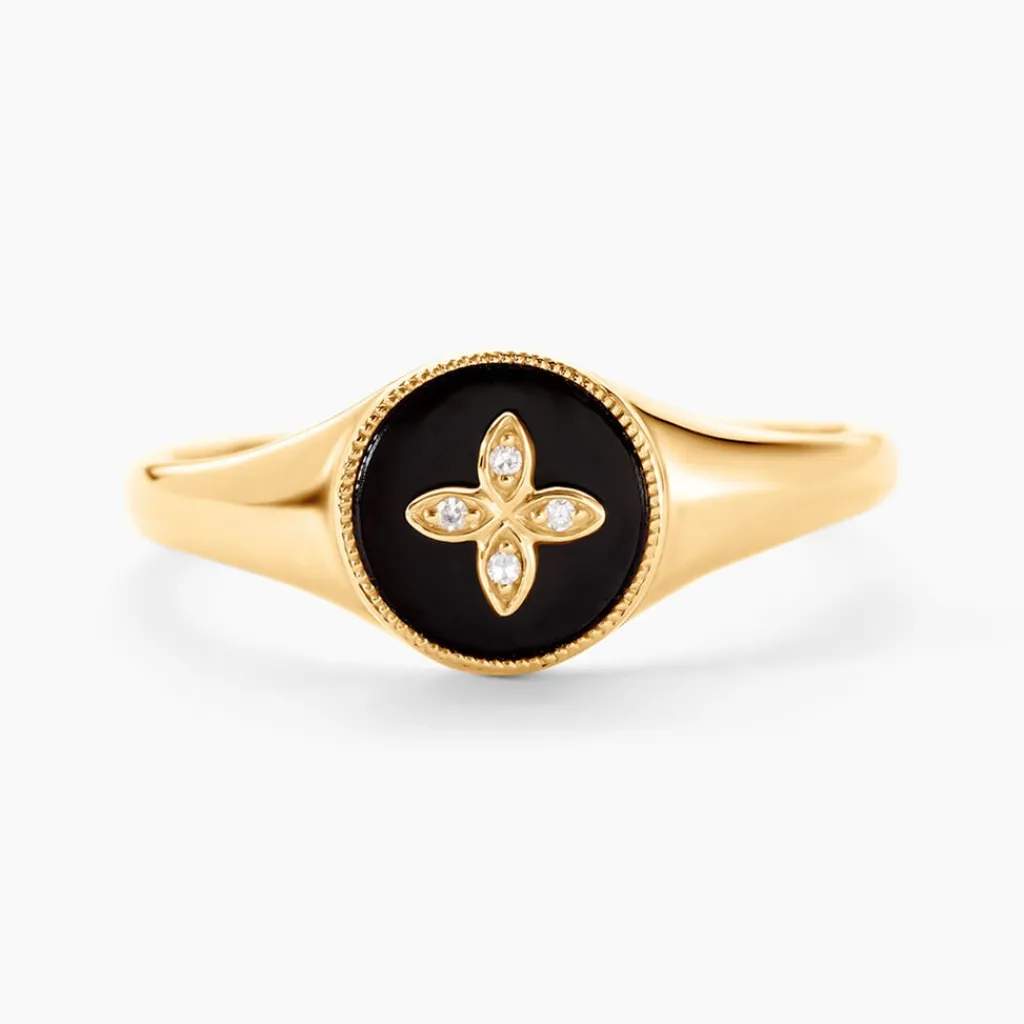 Histoire d'Or Bague Talisman Or Jaune Agate Diamant or jaune agate noir Outlet