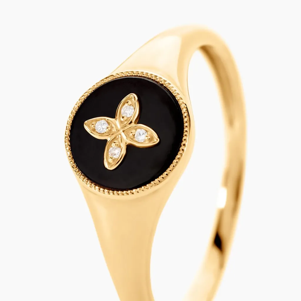 Histoire d'Or Bague Talisman Or Jaune Agate Diamant or jaune agate noir Outlet