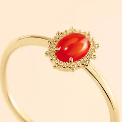 Histoire d'Or Bague Vintage Love Plaqué Or Jaune Agate plaqué or jaune agate rouge Discount