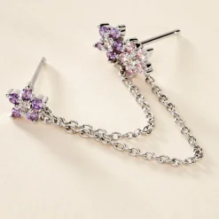 Histoire d'Or Bijou D'oreille Unitaire Purple Bloom Argent Blanc Oxyde De Zirconium Hot