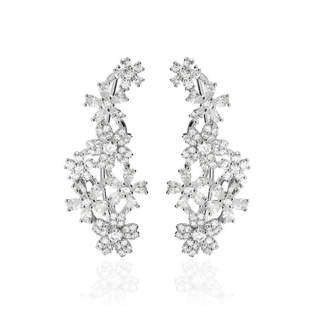 Histoire d'Or Bijoux D'oreilles Midnight Flower Argent Blanc Oxyde De Zirconium Hot
