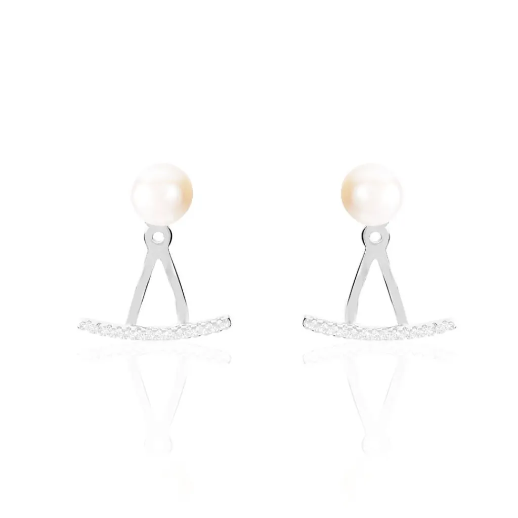 Histoire d'Or Bijoux D'oreilles Sylviane Argent Blanc Perle De Culture Et Oxyde Clearance