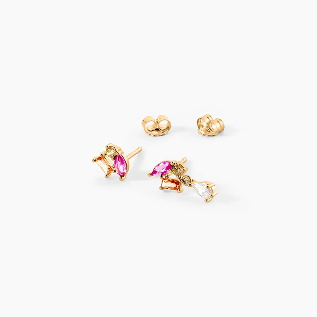 Histoire d'Or Boucle D'oreille Dépareillée Clematis Plaqué Or Jaune Spinelle Oxyde Clearance