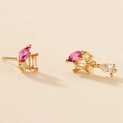 Histoire d'Or Boucle D'oreille Dépareillée Clematis Plaqué Or Jaune Spinelle Oxyde Clearance