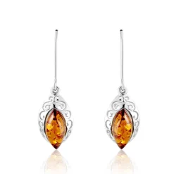 Histoire d'Or Boucles D'oreilles Argent Blanc Enya Ambre New