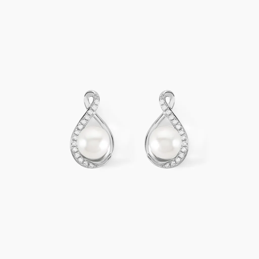 Histoire d'Or Boucles D'oreilles Davy Or Blanc Perle De Culture Oxyde Clearance