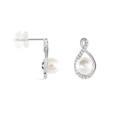 Histoire d'Or Boucles D'oreilles Davy Or Blanc Perle De Culture Oxyde Clearance