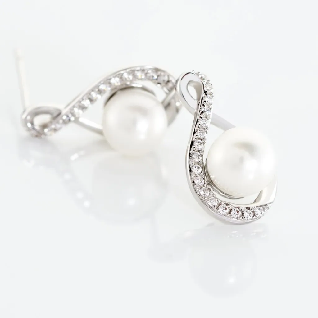 Histoire d'Or Boucles D'oreilles Davy Or Blanc Perle De Culture Oxyde Clearance