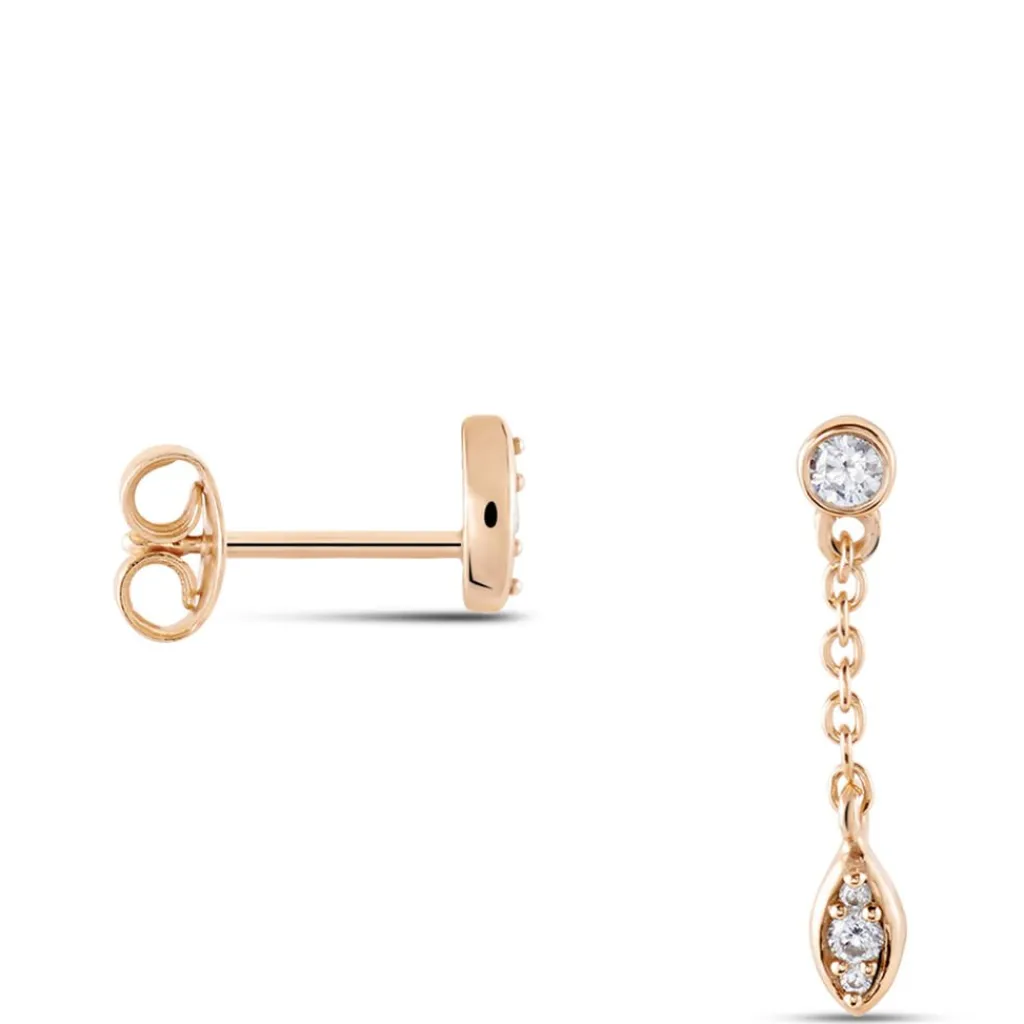 Histoire d'Or Boucles D'oreilles Dépareillées Argent Rose Braiden Oxyde De Zirconium New