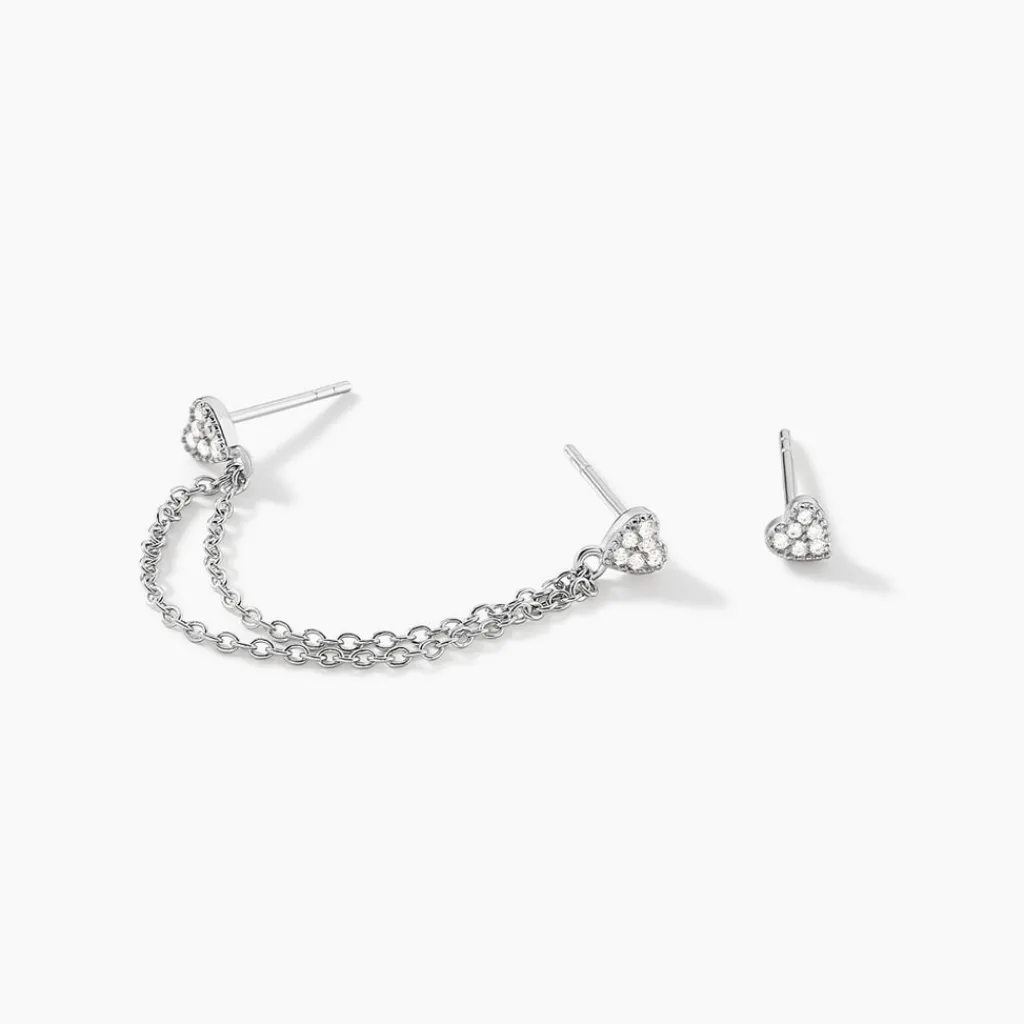 Histoire d'Or Boucles D'oreilles Dépareillées June Argent Blanc Oxyde De Zirconium Clearance