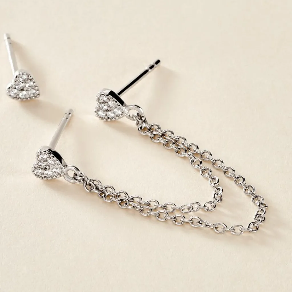 Histoire d'Or Boucles D'oreilles Dépareillées June Argent Blanc Oxyde De Zirconium Clearance