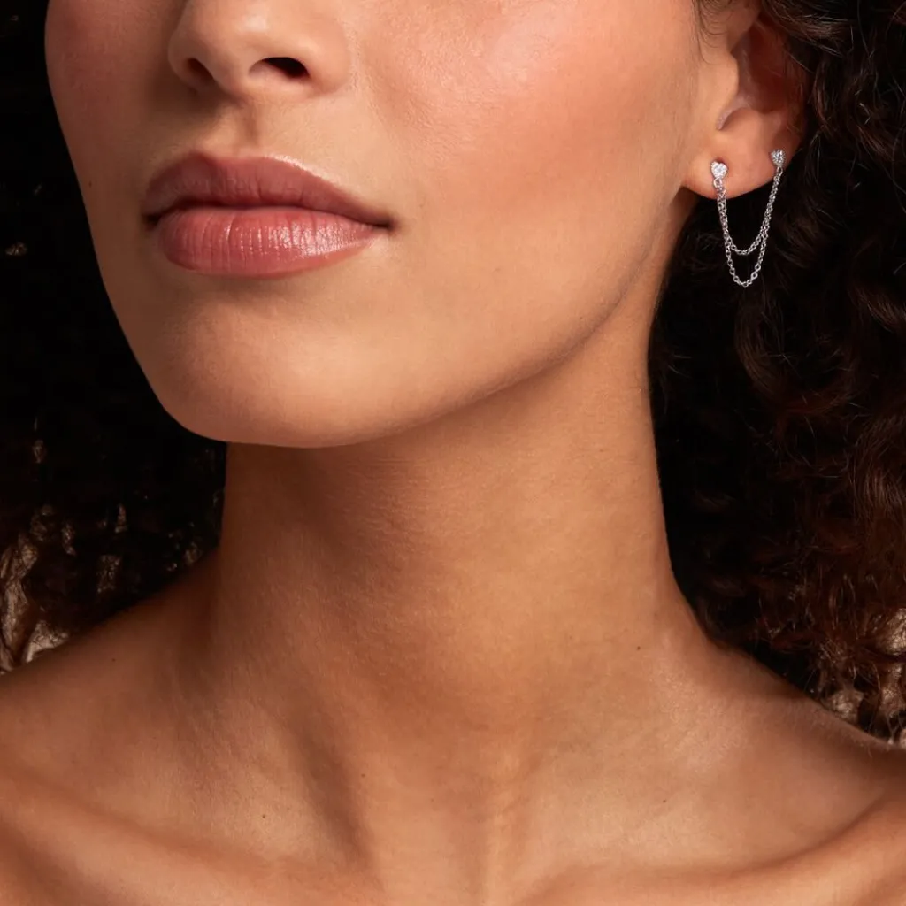 Histoire d'Or Boucles D'oreilles Dépareillées June Argent Blanc Oxyde De Zirconium Clearance