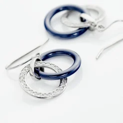 Histoire d'Or Boucles D'oreilles Pendantes Grizzel Argent Blanc Céramique Oxyde argent blanc céramique bleue Sale