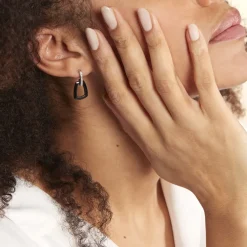 Histoire d'Or Boucles D'oreilles Pendantes Ezra Argent Blanc Céramique Et Oxyde New