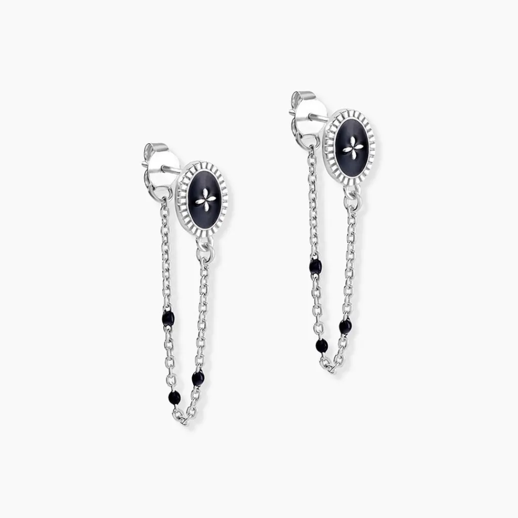 Histoire d'Or Boucles D'oreilles Pendantes Polka Argent Blanc Hot