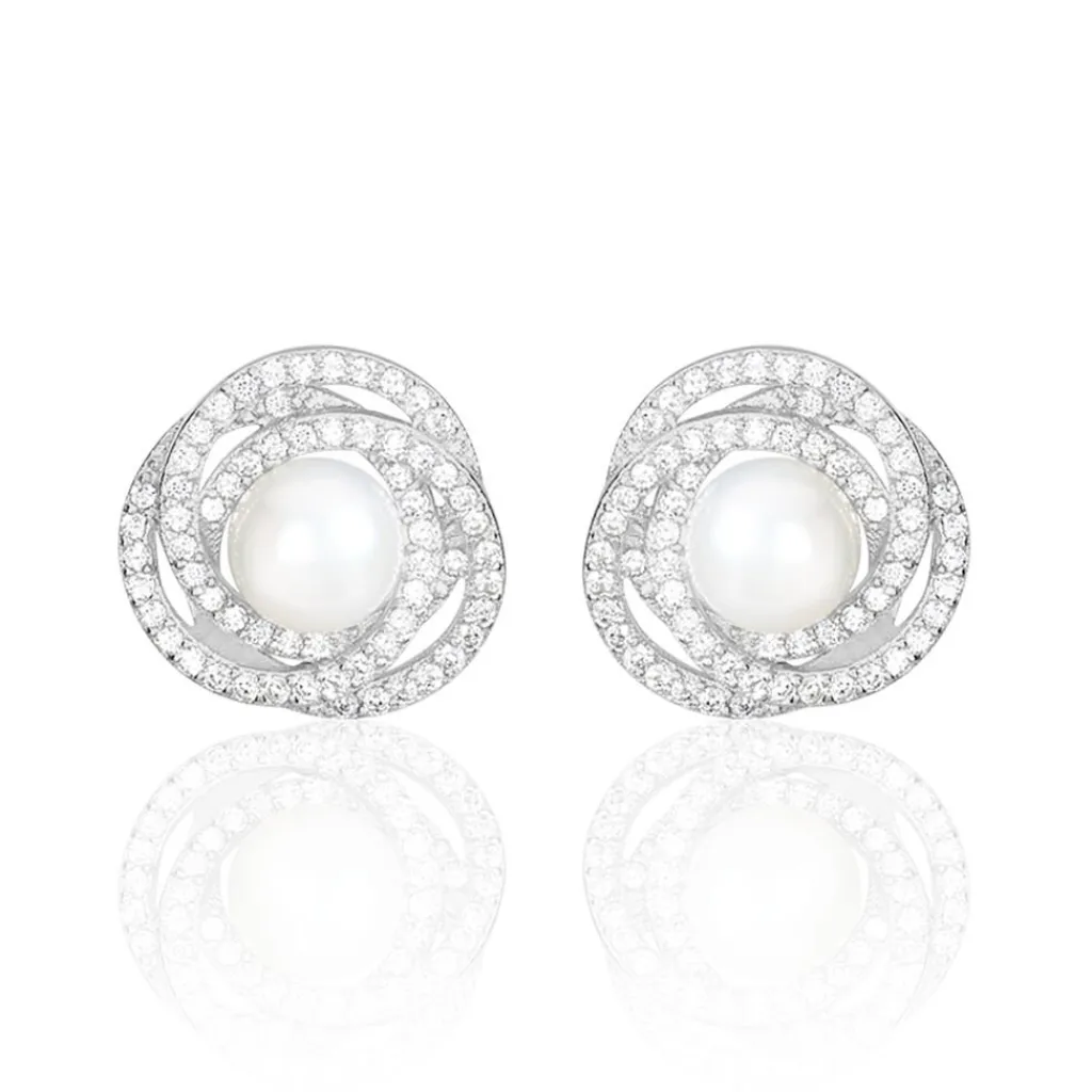 Histoire d'Or Boucles D'oreilles Pendantes Matilda Argent Perle Culture Et Oxyde New