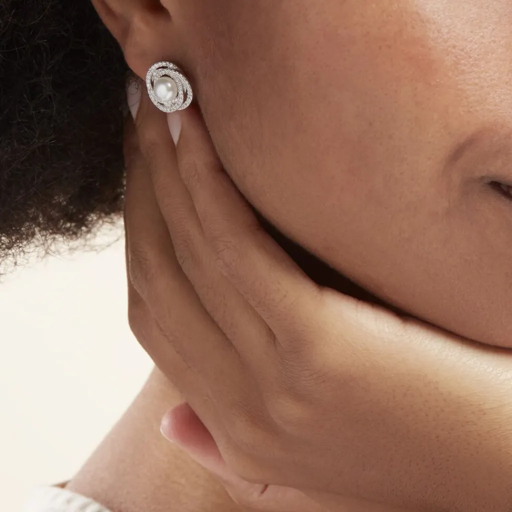 Histoire d'Or Boucles D'oreilles Pendantes Matilda Argent Perle Culture Et Oxyde New