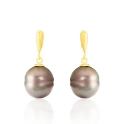 Histoire d'Or Boucles D'oreilles Pendantes Semi-baroque Or Jaune Perle De Tahiti Sale