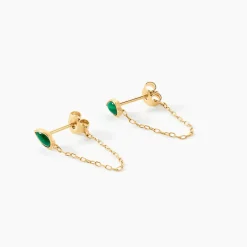 Histoire d'Or Boucles D'Oreilles Pendantes Ondée Or Jaune Malachite Hot