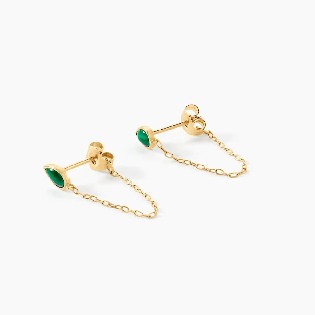 Histoire d'Or Boucles D'Oreilles Pendantes Ondée Or Jaune Malachite Hot
