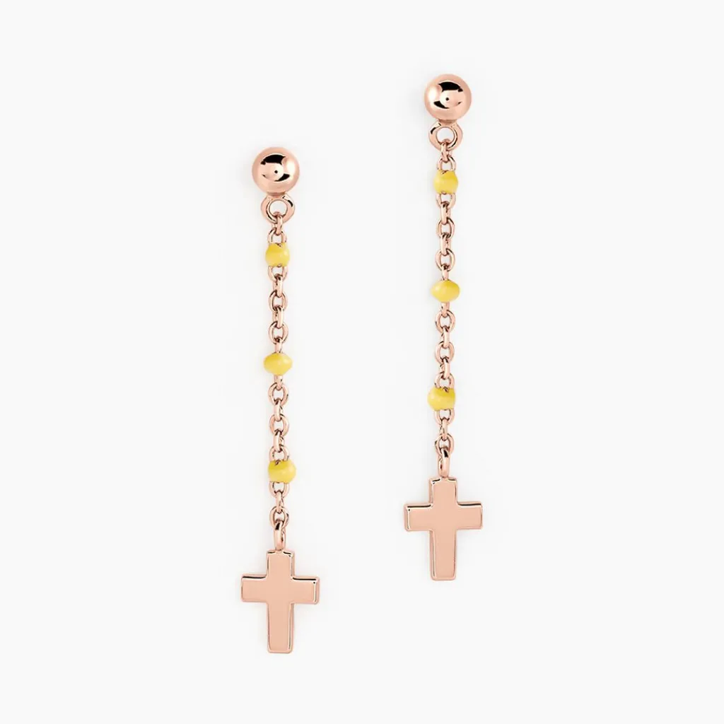 Histoire d'Or Boucles D'oreilles Pendantes Mimosa Argent Rose New