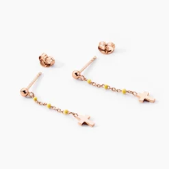 Histoire d'Or Boucles D'oreilles Pendantes Mimosa Argent Rose New