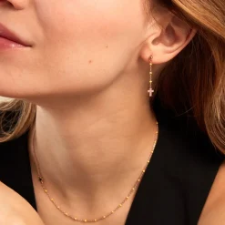 Histoire d'Or Boucles D'oreilles Pendantes Mimosa Argent Rose New