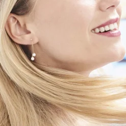 Histoire d'Or Boucles D'oreilles Pendantes Carrine 2 Fils Or Jaune Perle De Culture Hot