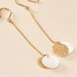 Histoire d'Or Boucles D'oreilles Pendantes Naïade Or Jaune Nacre New