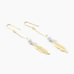 Histoire d'Or Boucles D'oreilles Pendantes Powoo Or Jaune Strass