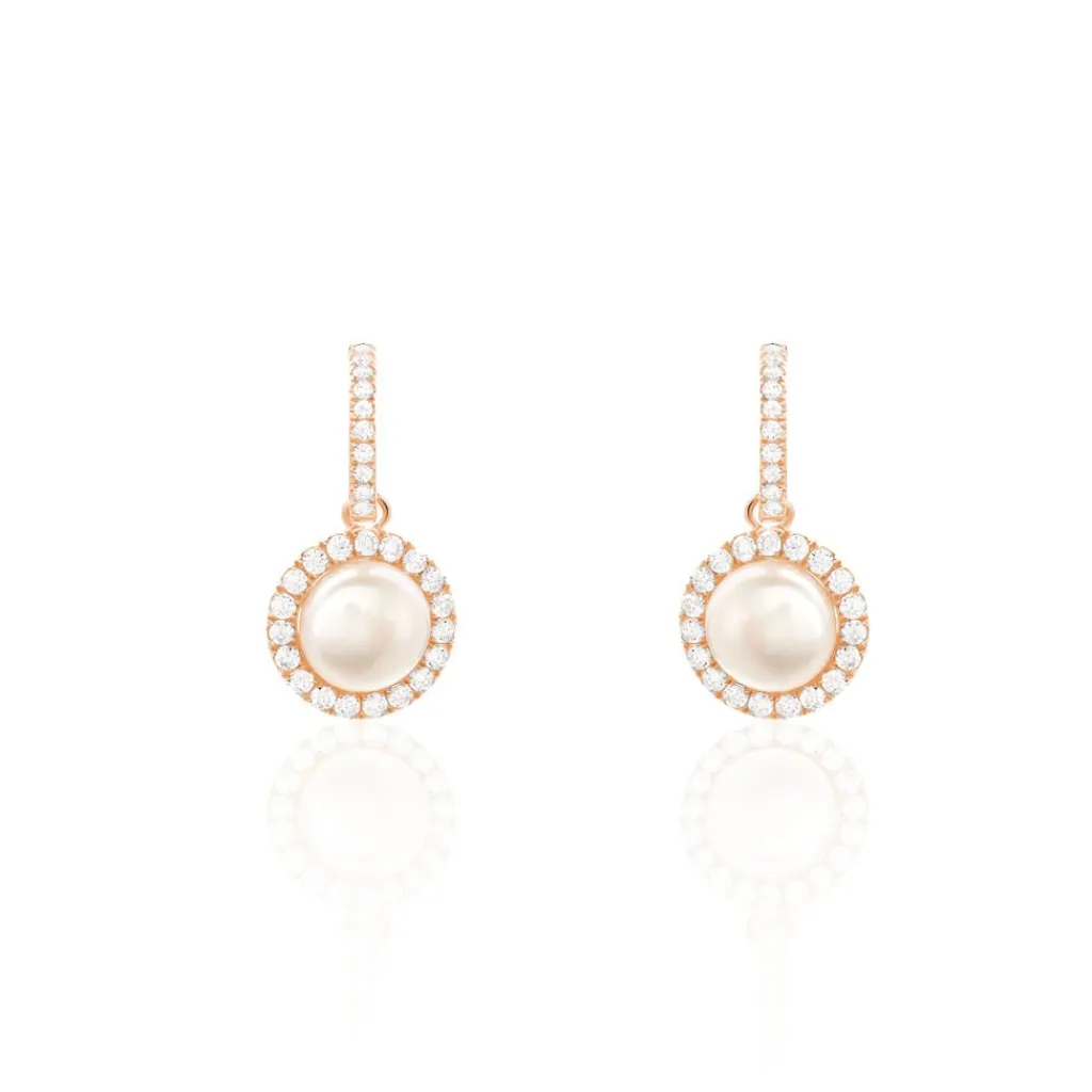 Histoire d'Or Boucles D'oreilles Pendantes Olivia Argent Rose Perle Culture Oxyde Sale
