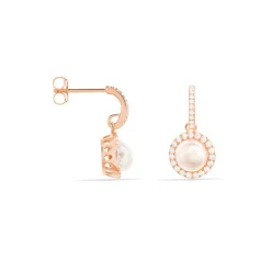 Histoire d'Or Boucles D'oreilles Pendantes Olivia Argent Rose Perle Culture Oxyde Sale