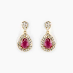 Histoire d'Or Boucles D'oreilles Pendantes Brigita Plaqué Or Pierre Et Oxyde plaqué or jaune pierre rouge Sale