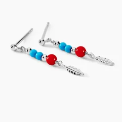 Histoire d'Or Boucles D'oreilles Pendantes Behati Argent Blanc Corail Turquoise