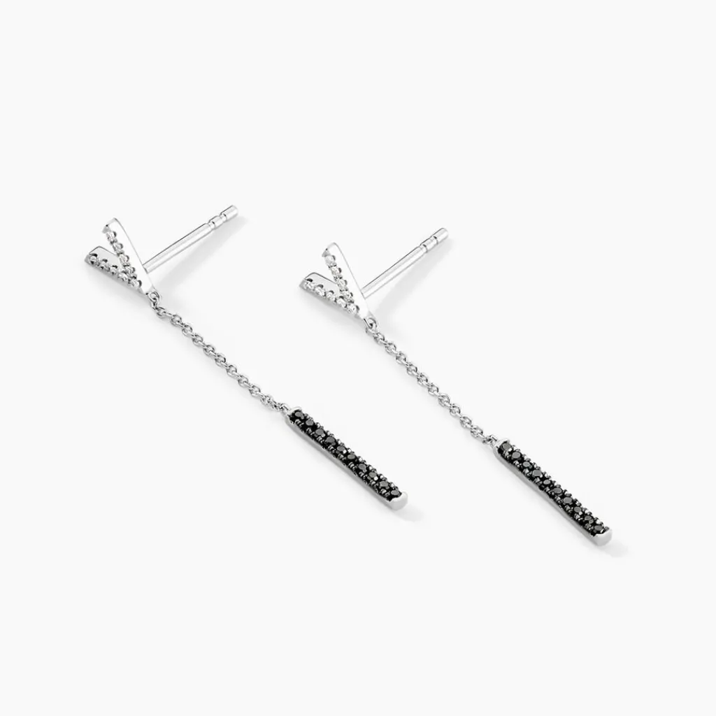 Histoire d'Or Boucles D'oreilles Pendantes Rachel Or Blanc Diamant New