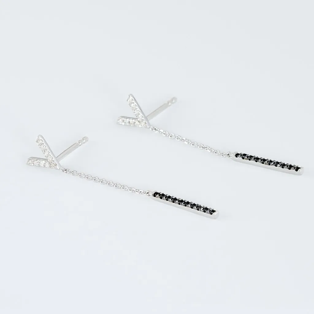 Histoire d'Or Boucles D'oreilles Pendantes Rachel Or Blanc Diamant New