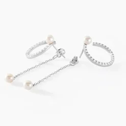 Histoire d'Or Boucles D'oreilles Pendantes Lua Argent Blanc Oxyde Perle Best