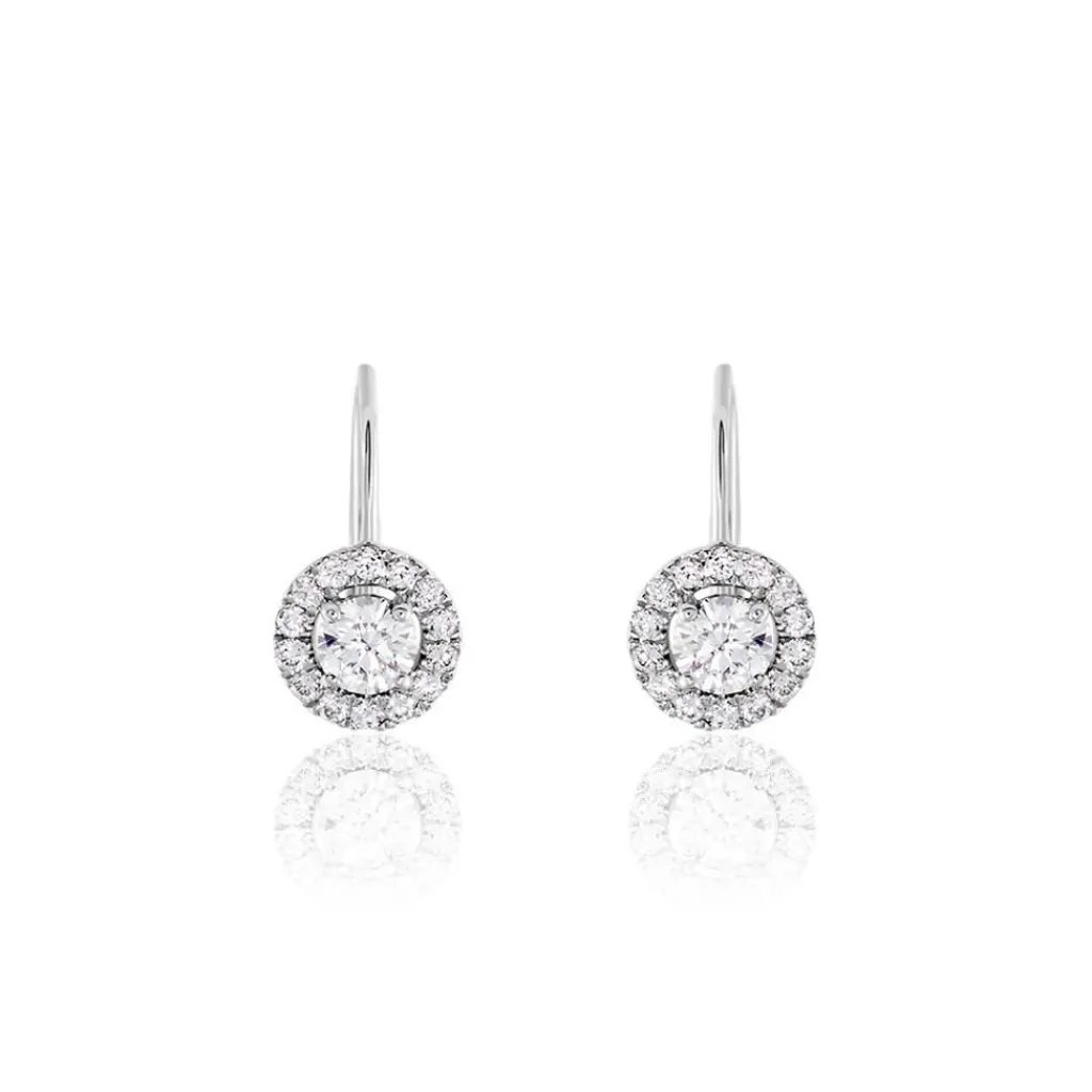 Histoire d'Or Boucles D'oreilles Pendantes Mentoura Or Blanc Diamant Synthétique Online