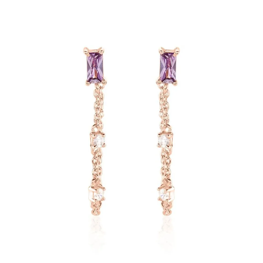 Histoire d'Or Boucles D'oreilles Pendantes Purple Mood Argent Rose Oxydes