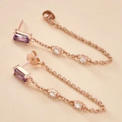 Histoire d'Or Boucles D'oreilles Pendantes Purple Mood Argent Rose Oxydes