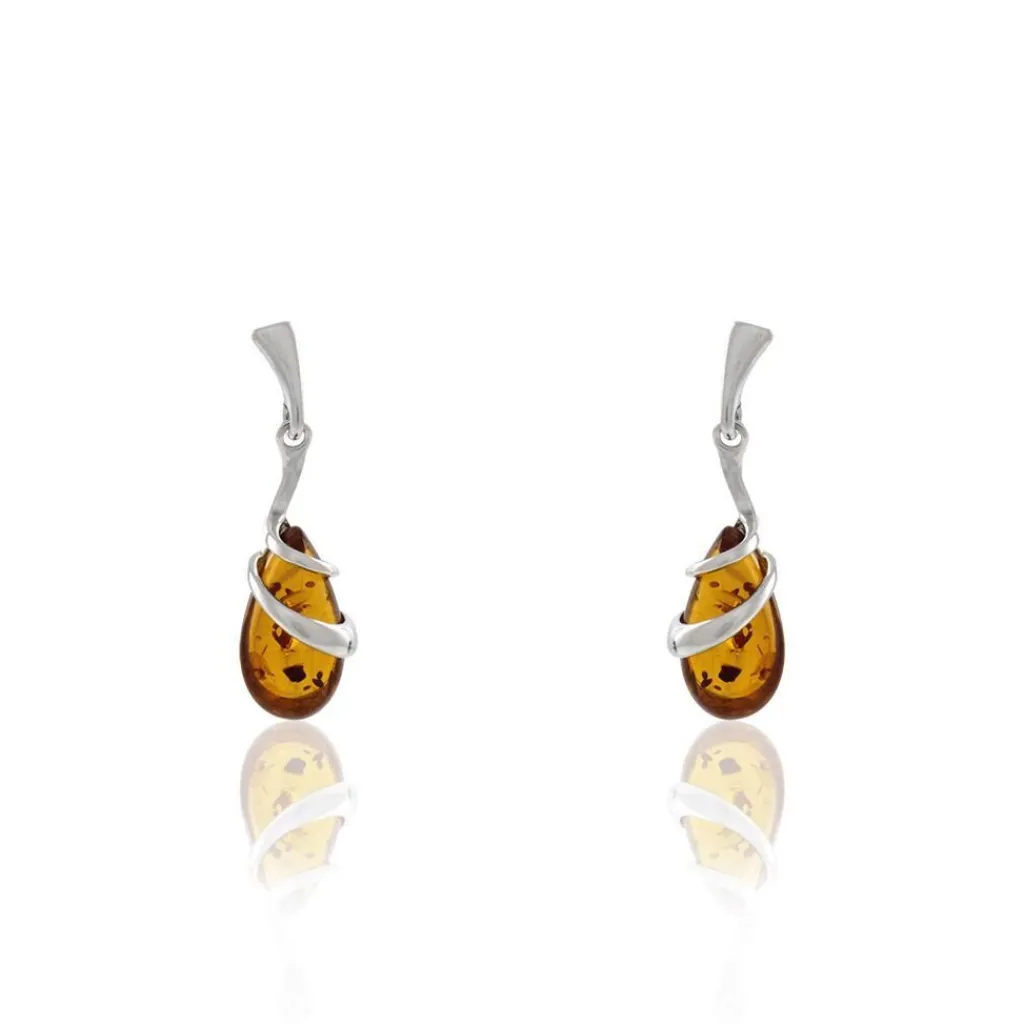 Histoire d'Or Boucles D'oreilles Pendantes Argent Blanc Melusine Ambre Sale