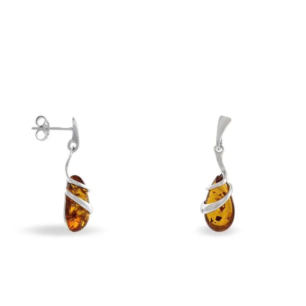 Histoire d'Or Boucles D'oreilles Pendantes Argent Blanc Melusine Ambre Sale